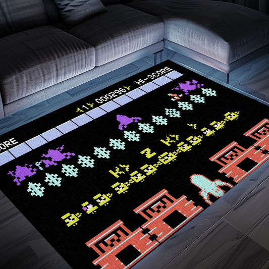 Dark and Neon 80s Arcade Area Rug adorned with Space Invaders: Add Some Retro Flair to Your Living Space, Arcade Decor, Gift for Gamers, Video Game Lovers G153