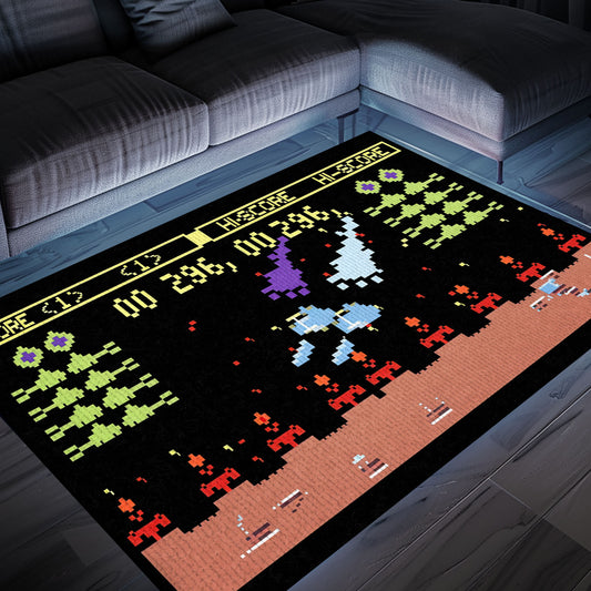 Dark and Neon 80s Arcade Area Rug featuring Space Invaders: Ideal for Retro Gamers and Collectors, Arcade Decor, Gift for Gamers, Video Game Lovers G152