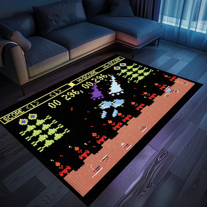 Dark and Neon 80s Arcade Area Rug featuring Space Invaders: Ideal for Retro Gamers and Collectors, Arcade Decor, Gift for Gamers, Video Game Lovers G152