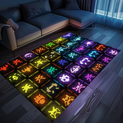 Dark and Neon 80s Arcade Carpet featuring Space Invaders: Perfect for Adding a Touch of Gaming to Your Decor, Arcade Decor, Gift for Gamers, Video Game Lovers G150