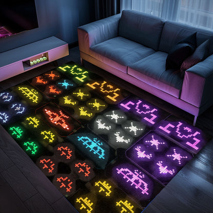 Dark and Neon 80s Arcade Carpet featuring Space Invaders: Create a Gaming Haven in Your Bedroom or Living Room, Arcade Decor, Gift for Gamers, Video Game Lovers G149