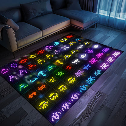 Retro Dark and Neon 80s Arcade Carpet adorned with Space Invaders: Great Gift for Retro Gaming Fans, Arcade Decor, Gift for Gamers, Video Game Lovers G148