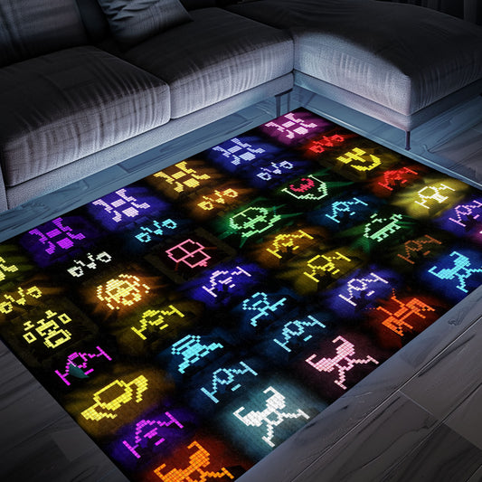 Dark and Neon 80s Arcade Area Rug featuring Space Invaders: Transform Your Home into a Retro Gaming Paradise, Arcade Decor, Gift for Gamers, Video Game Lovers G158
