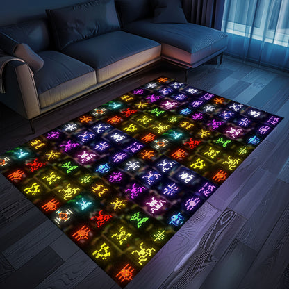 Unique Dark and Neon 80s Arcade Carpet with Space Invaders: Perfect Addition to Your Gaming Setup, Arcade Decor, Gift for Gamers, Video Game Lovers G145
