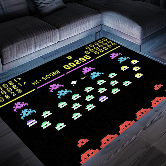 Stylish Dark and Neon 80s Arcade Carpet adorned with Space Invaders: Transform Your Living Space with Retro Charm, Arcade Decor, Gift for Gamers, Video Game Lovers G143
