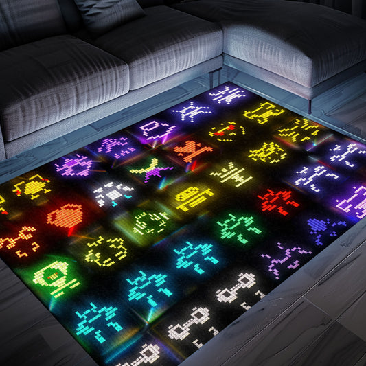 Dark and Neon 80s Arcade Carpet featuring Space Invaders: Perfect Retro Decor for Living Room and Bedroom, Arcade Decor, Gift for Gamers, Video Game Lovers G141
