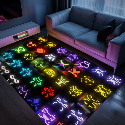 Dark and Neon 80s Arcade Carpet featuring Space Invaders: Perfect Retro Decor for Living Room and Bedroom, Arcade Decor, Gift for Gamers, Video Game Lovers G141