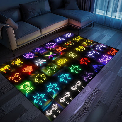 Dark and Neon 80s Arcade Carpet featuring Space Invaders: Perfect Retro Decor for Living Room and Bedroom, Arcade Decor, Gift for Gamers, Video Game Lovers G141