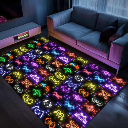 Dark and Neon 80s Arcade Carpet with Space Invaders: Elevate Your Gaming Experience with Retro Style, Arcade Decor, Gift for Gamers, Video Game Lovers G139