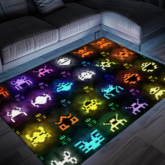 Dark and Neon 80s Arcade Carpet with Space Invaders: Transform Your Home into a Retro Gaming Paradise, Arcade Decor, Gift for Gamers, Video Game Lovers G138