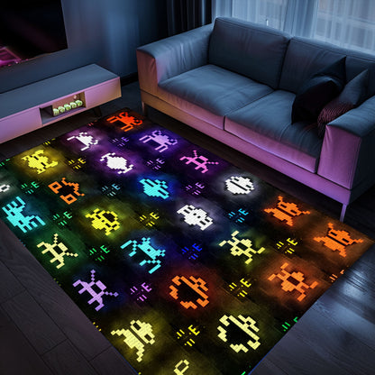 Dark and Neon 80s Arcade Carpet with Space Invaders: Transform Your Home into a Retro Gaming Paradise, Arcade Decor, Gift for Gamers, Video Game Lovers G138