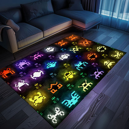 Dark and Neon 80s Arcade Carpet with Space Invaders: Transform Your Home into a Retro Gaming Paradise, Arcade Decor, Gift for Gamers, Video Game Lovers G138