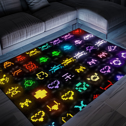 Dark and Neon 80s Arcade Carpet with Space Invaders: Ideal for Adding Nostalgia to Your Living Space, Arcade Decor, Gift for Gamers, Video Game Lovers G137