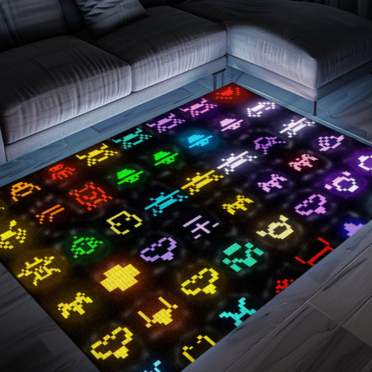 Dark and Neon 80s Arcade Carpet with Space Invaders: Ideal for Adding Nostalgia to Your Living Space, Arcade Decor, Gift for Gamers, Video Game Lovers G137