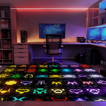 Dark and Neon 80s Arcade Carpet with Space Invaders: Ideal for Adding Nostalgia to Your Living Space, Arcade Decor, Gift for Gamers, Video Game Lovers G137