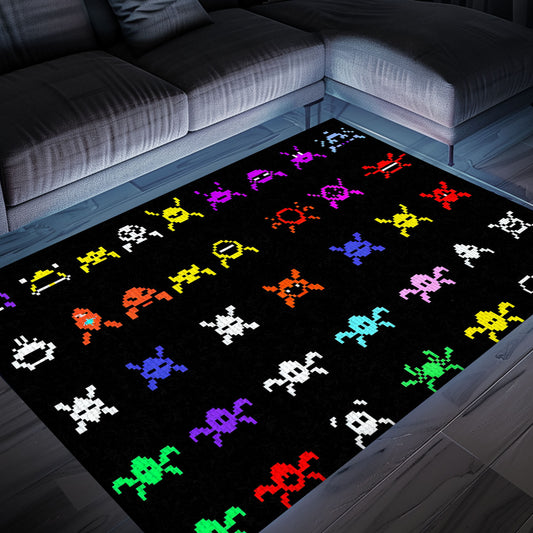 Colorful Dark and Neon 80s Arcade Carpet with Space Invaders: Elevate Your Space with Arcade Nostalgia, Arcade Decor, Gift for Gamers, Video Game Lovers G147