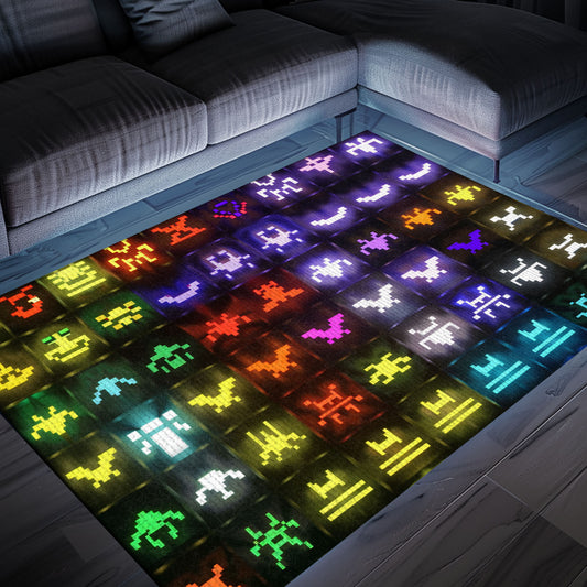 Dark and Neon 80s Arcade Carpet with Space Invaders: Enhance Your Home with Arcade Charm, Arcade Decor, Gift for Gamers, Video Game Lovers G135