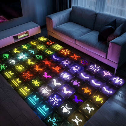 Dark and Neon 80s Arcade Carpet with Space Invaders: Enhance Your Home with Arcade Charm, Arcade Decor, Gift for Gamers, Video Game Lovers G135