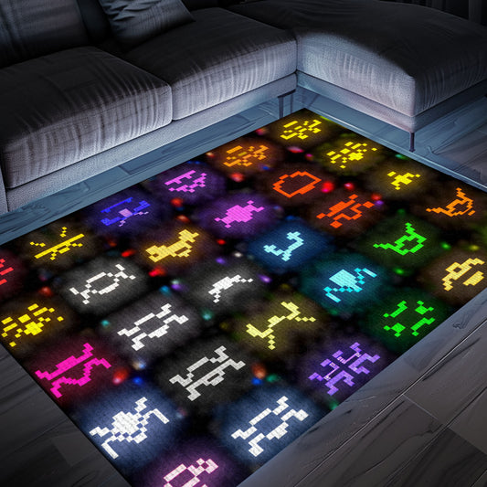 Dark and Neon 80s Arcade Carpet with Space Invaders: Perfect for Creating a Gaming-Focused Atmosphere, Arcade Decor, Gift for Gamers, Video Game Lovers G134