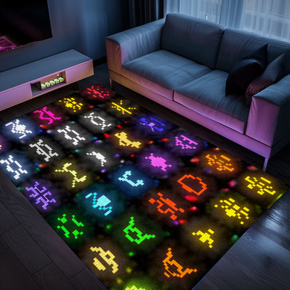 Dark and Neon 80s Arcade Carpet with Space Invaders: Perfect for Creating a Gaming-Focused Atmosphere, Arcade Decor, Gift for Gamers, Video Game Lovers G134