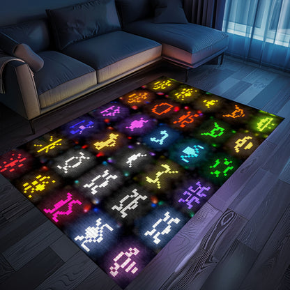 Dark and Neon 80s Arcade Carpet with Space Invaders: Perfect for Creating a Gaming-Focused Atmosphere, Arcade Decor, Gift for Gamers, Video Game Lovers G134