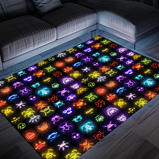 Dark and Neon 80s Arcade Carpet with Space Invaders: Add Some Retro Flair to Your Living Space, Arcade Decor, Gift for Gamers, Video Game Lovers G133