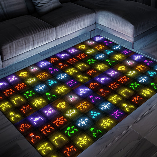 Dark and Neon 80s Arcade Carpet with Space Invaders: Ideal for Retro Gamers and Collectors, Arcade Decor, Gift for Gamers, Video Game Lovers G132