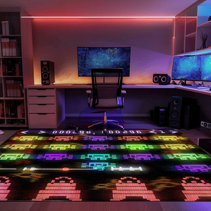 Dark and Neon 80s Arcade Carpet with Space Invaders: Bring the Arcade Experience Home with Style, Arcade Decor, Gift for Gamers, Video Game Lovers G131