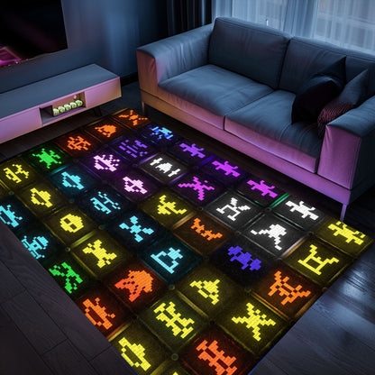 Dark and Neon 80s Arcade Carpet with Space Invaders: Create a Gaming Haven in Your Bedroom or Living Room, Arcade Decor, Gift for Gamers, Video Game Lovers G129