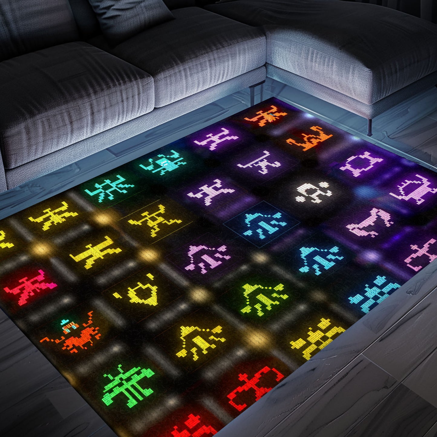 Retro Dark and Neon 80s Arcade Carpet with Space Invaders: Great Gift for Retro Gaming Fans, Arcade Decor, Gift for Gamers, Video Game Lovers G128
