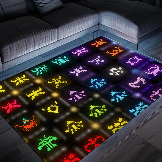 Retro Dark and Neon 80s Arcade Carpet with Space Invaders: Great Gift for Retro Gaming Fans, Arcade Decor, Gift for Gamers, Video Game Lovers G128