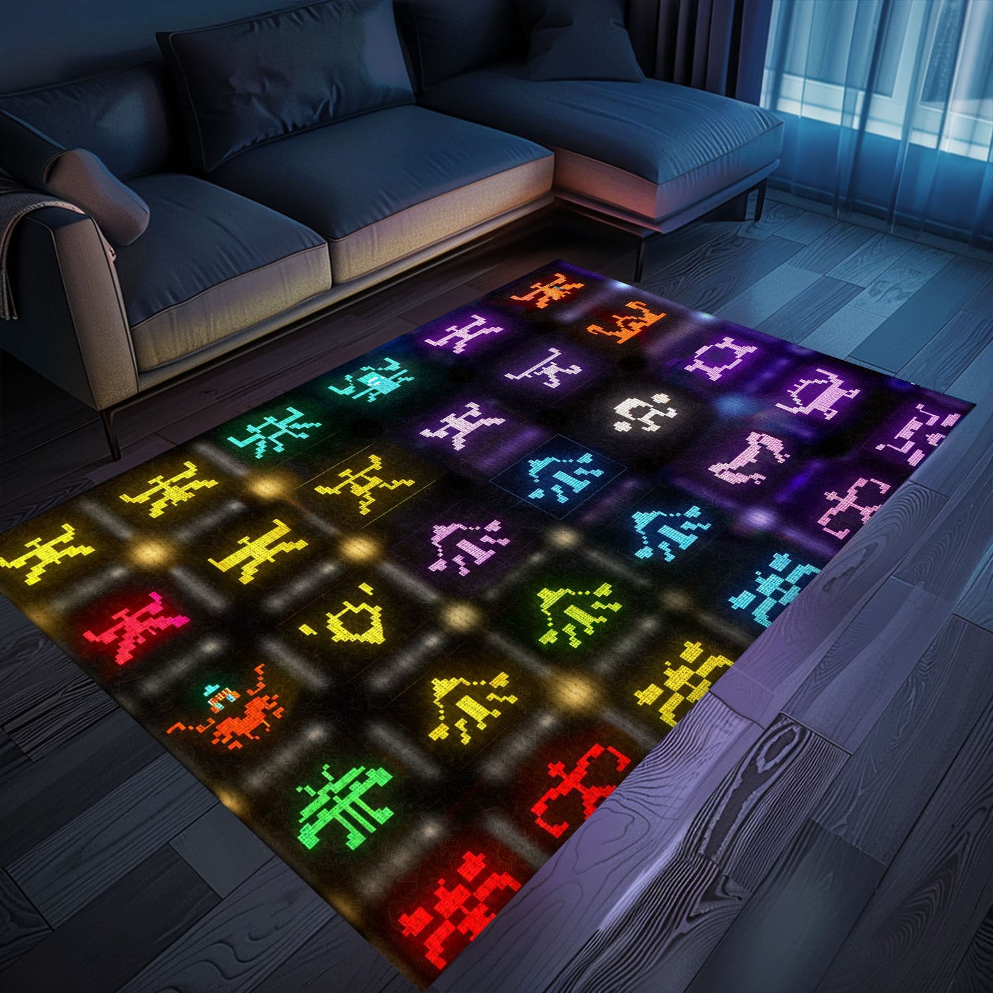 Retro Dark and Neon 80s Arcade Carpet with Space Invaders: Great Gift for Retro Gaming Fans, Arcade Decor, Gift for Gamers, Video Game Lovers G128