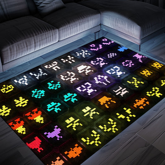 Dark and Neon 80s Arcade Carpet with Space Invaders: Perfect for Gamers Looking for Unique Decor, Arcade Decor, Gift for Gamers, Video Game Lovers G136