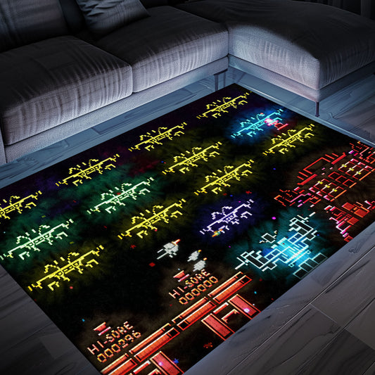 Eye-Catching Dark and Neon 80s Arcade Carpet with Space Invaders: Add Arcade Vibes to Your Home Decor, Arcade Decor, Gift for Gamers, Video Game Lovers G124