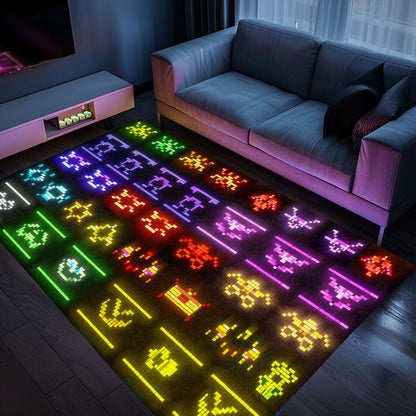 Dark and Neon 80s Arcade Carpet with Space Invaders: Perfect Addition to Your Gaming Setup, Arcade Decor, Gift for Gamers, Video Game Lovers G125