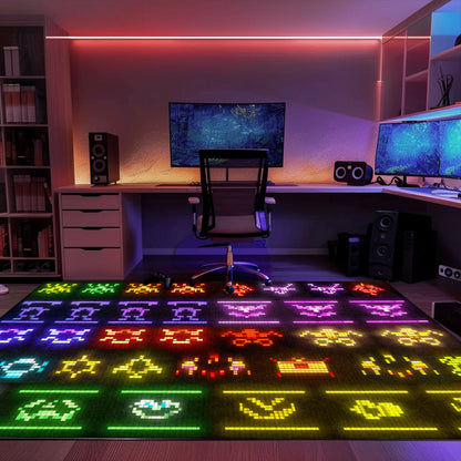 Dark and Neon 80s Arcade Carpet with Space Invaders: Perfect Addition to Your Gaming Setup, Arcade Decor, Gift for Gamers, Video Game Lovers G125