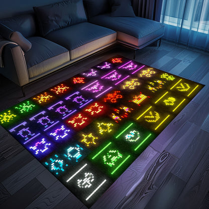 Dark and Neon 80s Arcade Carpet with Space Invaders: Perfect Addition to Your Gaming Setup, Arcade Decor, Gift for Gamers, Video Game Lovers G125