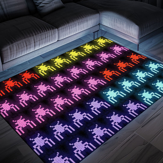 Dark and Neon 80s Arcade Carpet with Space Invaders: Perfect Retro Decor for Living Room and Bedroom, Arcade Decor, Gift for Gamers, Video Game Lovers G121