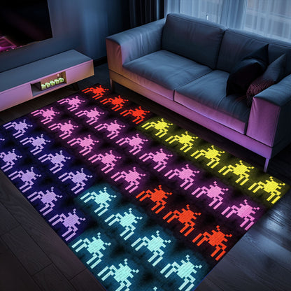 Dark and Neon 80s Arcade Carpet with Space Invaders: Perfect Retro Decor for Living Room and Bedroom, Arcade Decor, Gift for Gamers, Video Game Lovers G121