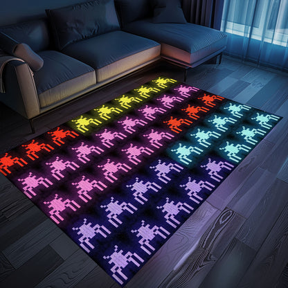 Dark and Neon 80s Arcade Carpet with Space Invaders: Perfect Retro Decor for Living Room and Bedroom, Arcade Decor, Gift for Gamers, Video Game Lovers G121