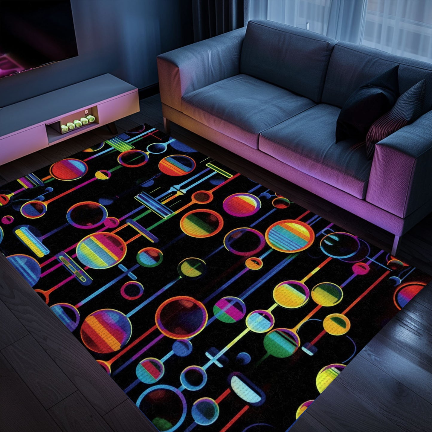 Dark and Neon 80s Arcade NES Game 8bit Rugs: The Ultimate Statement Piece for Gamers, Arcade Decor, Gift for Gamers, Video Game Lovers G296