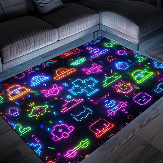Infuse Your Living Space with Retro Charm Using Dark and Neon 80s Arcade NES Game 8bit Rugs, Arcade Decor, Gift for Gamers, Video Game Lovers G295