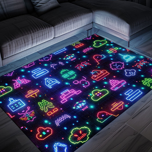 Bring the Arcade Experience Home with Dark and Neon 80s Arcade NES Game 8bit Rugs, Arcade Decor, Gift for Gamers, Video Game Lovers G294
