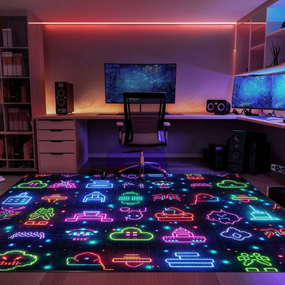 Bring the Arcade Experience Home with Dark and Neon 80s Arcade NES Game 8bit Rugs, Arcade Decor, Gift for Gamers, Video Game Lovers G294