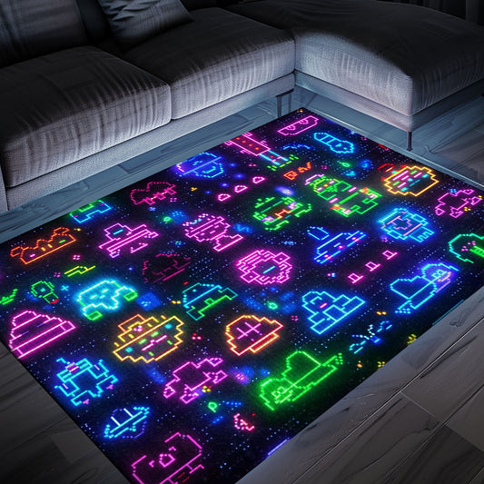 Dark and Neon 80s Arcade NES Game 8bit Rugs: Redefining Home Entertainment, Arcade Decor, Gift for Gamers, Video Game Lovers G293