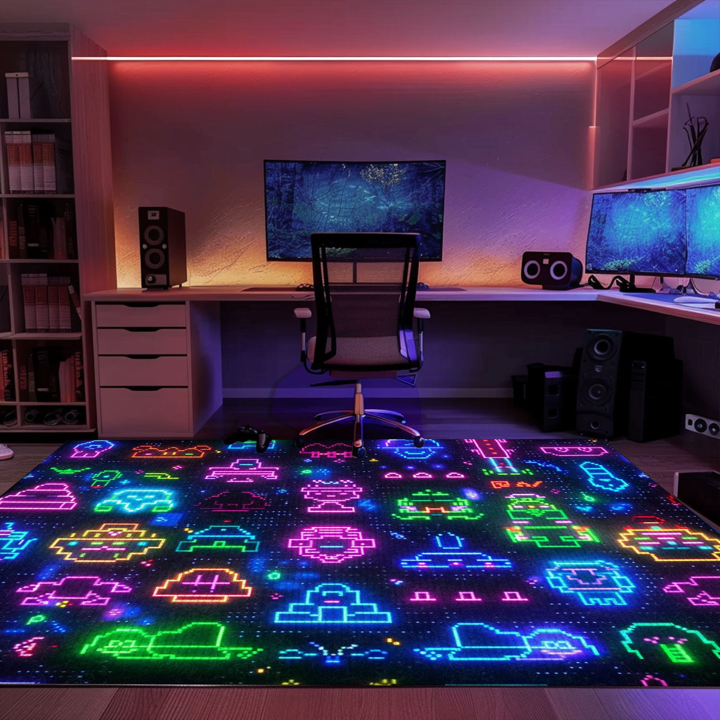 Dark and Neon 80s Arcade NES Game 8bit Rugs: Redefining Home Entertainment, Arcade Decor, Gift for Gamers, Video Game Lovers G293