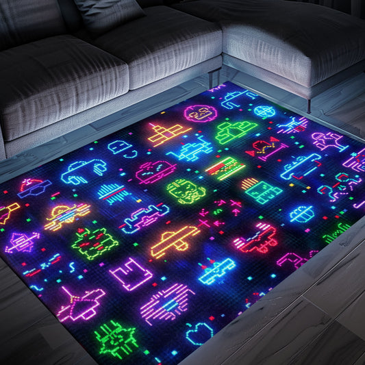 Dark and Neon 80s Arcade NES Game 8bit Rugs for Your Gaming Experience, Arcade Decor, Gift for Gamers, Video Game Lovers G292