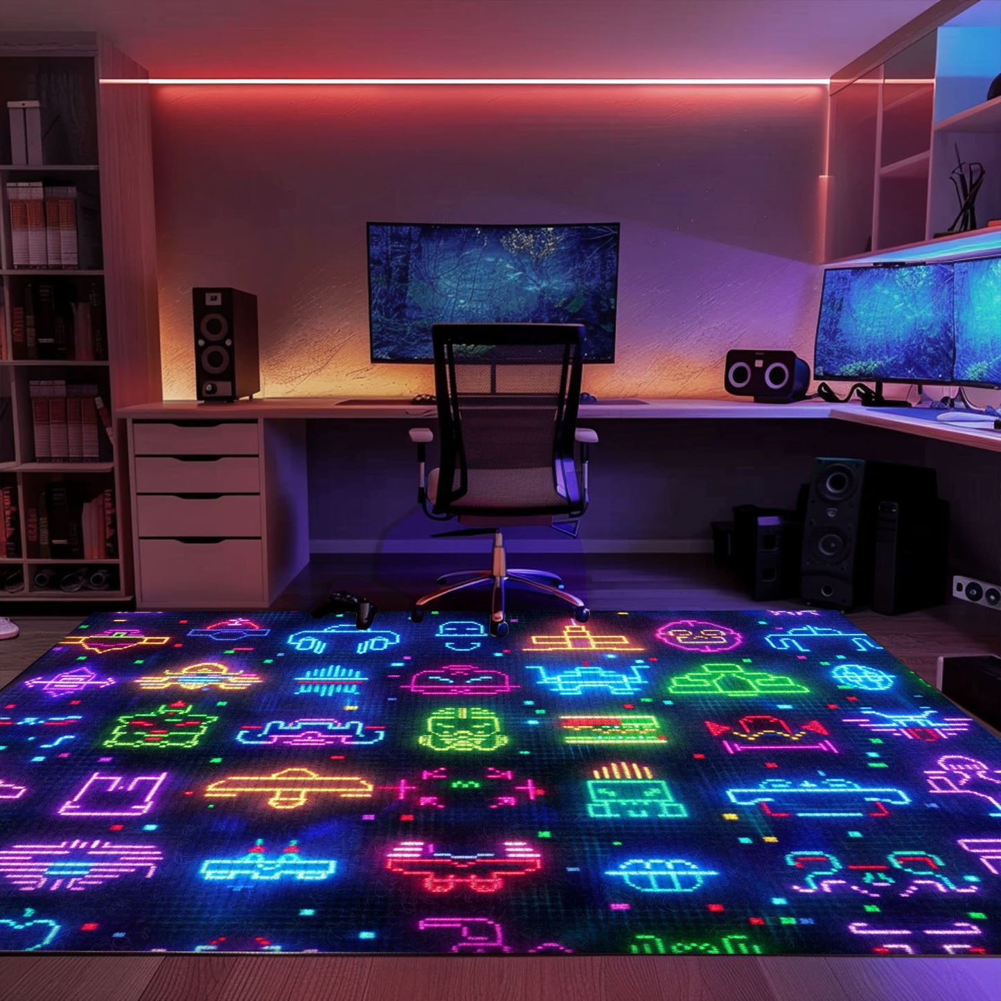 Dark and Neon 80s Arcade NES Game 8bit Rugs for Your Gaming Experience, Arcade Decor, Gift for Gamers, Video Game Lovers G292