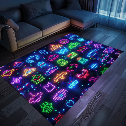 Dark and Neon 80s Arcade NES Game 8bit Rugs for Your Gaming Experience, Arcade Decor, Gift for Gamers, Video Game Lovers G292