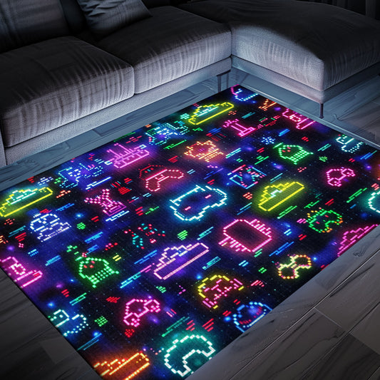Spruce Up Your Gaming Den with Dark and Neon 80s Arcade NES Game 8bit Rugs for Boys, Arcade Decor, Gift for Gamers, Video Game Lovers G290